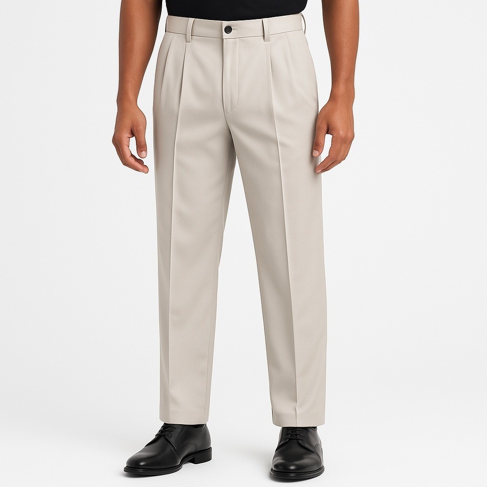 Montego Mon Light Beige 38x32 silk Pleated Front Back‎ Welt Pocket Dress Pants